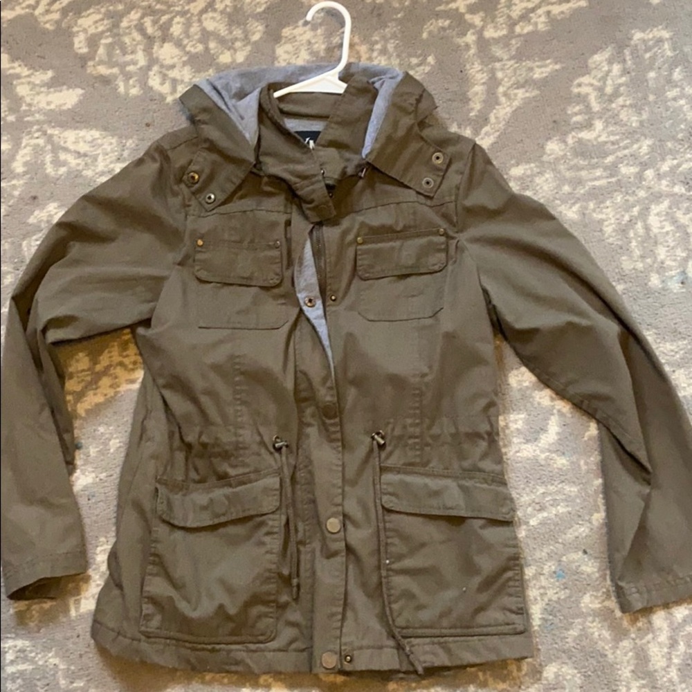 Army green bomber jacket with hood